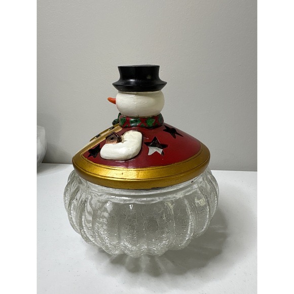Vintage Christmas Snowman Glass Candy Dish Holiday Decoration Jar - Picture 2 of 9
